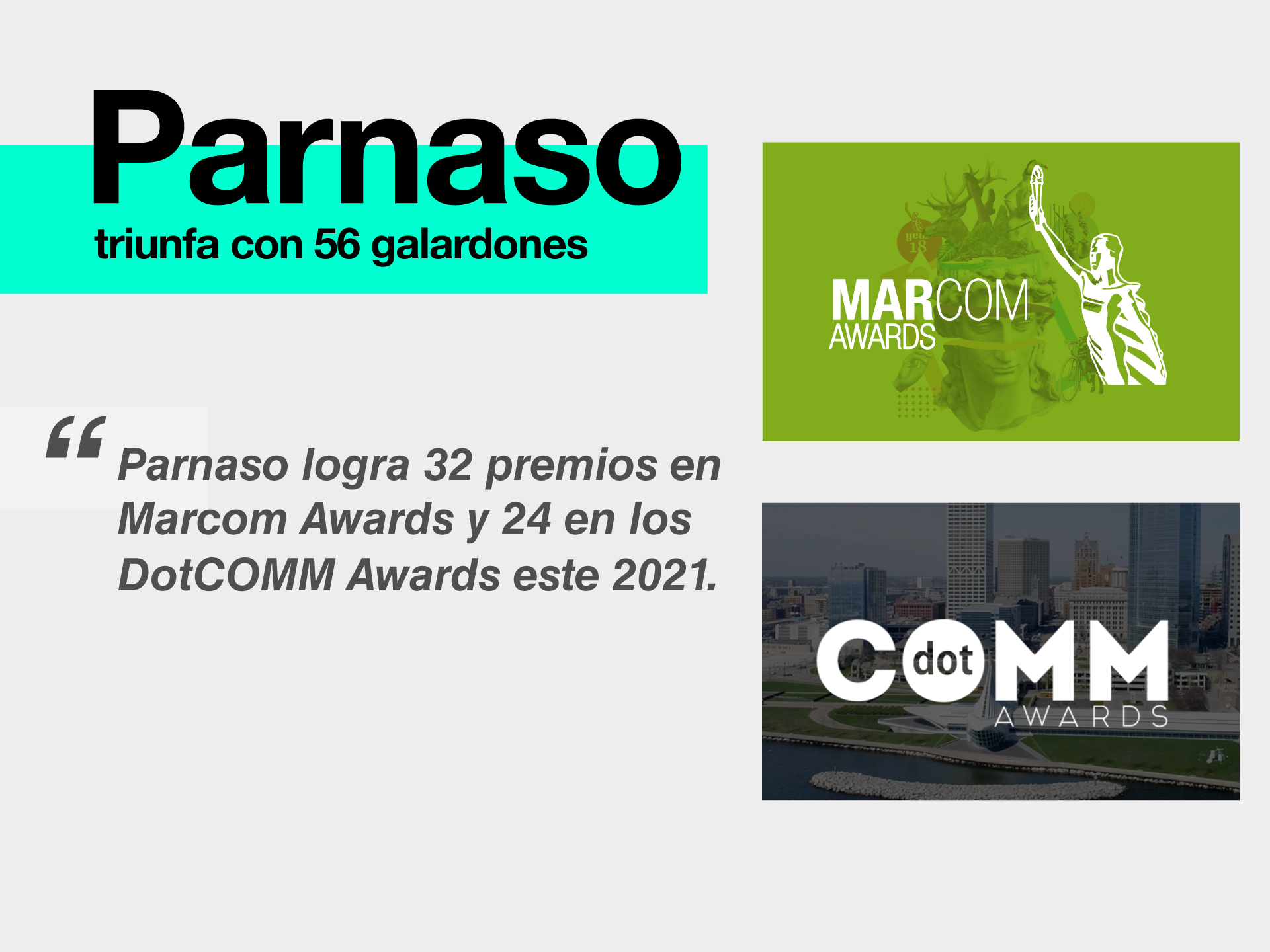 Parnaso logra 56 premios en MarCom Awards y en los dotCOMM - Parnaso